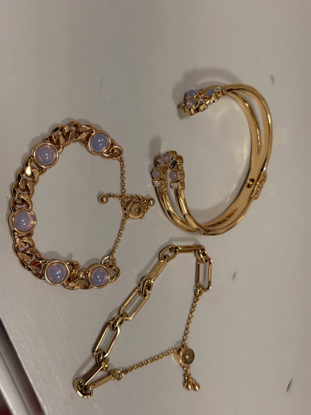 Bomb Party NWOT!! Gold-Tone Bracelet Stack with Lavender Cabochon Accents - Picture 3 of 3